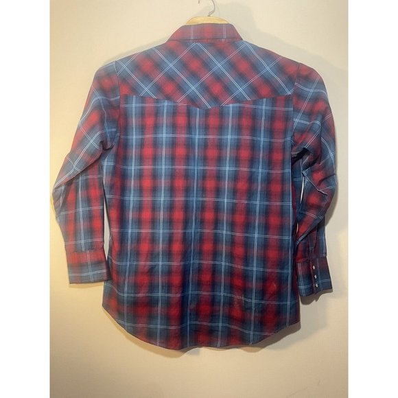 Ely Cattleman Blue Red Plaid Western Pearl Snap Shirt‎ Size L - Picture 2 of 6